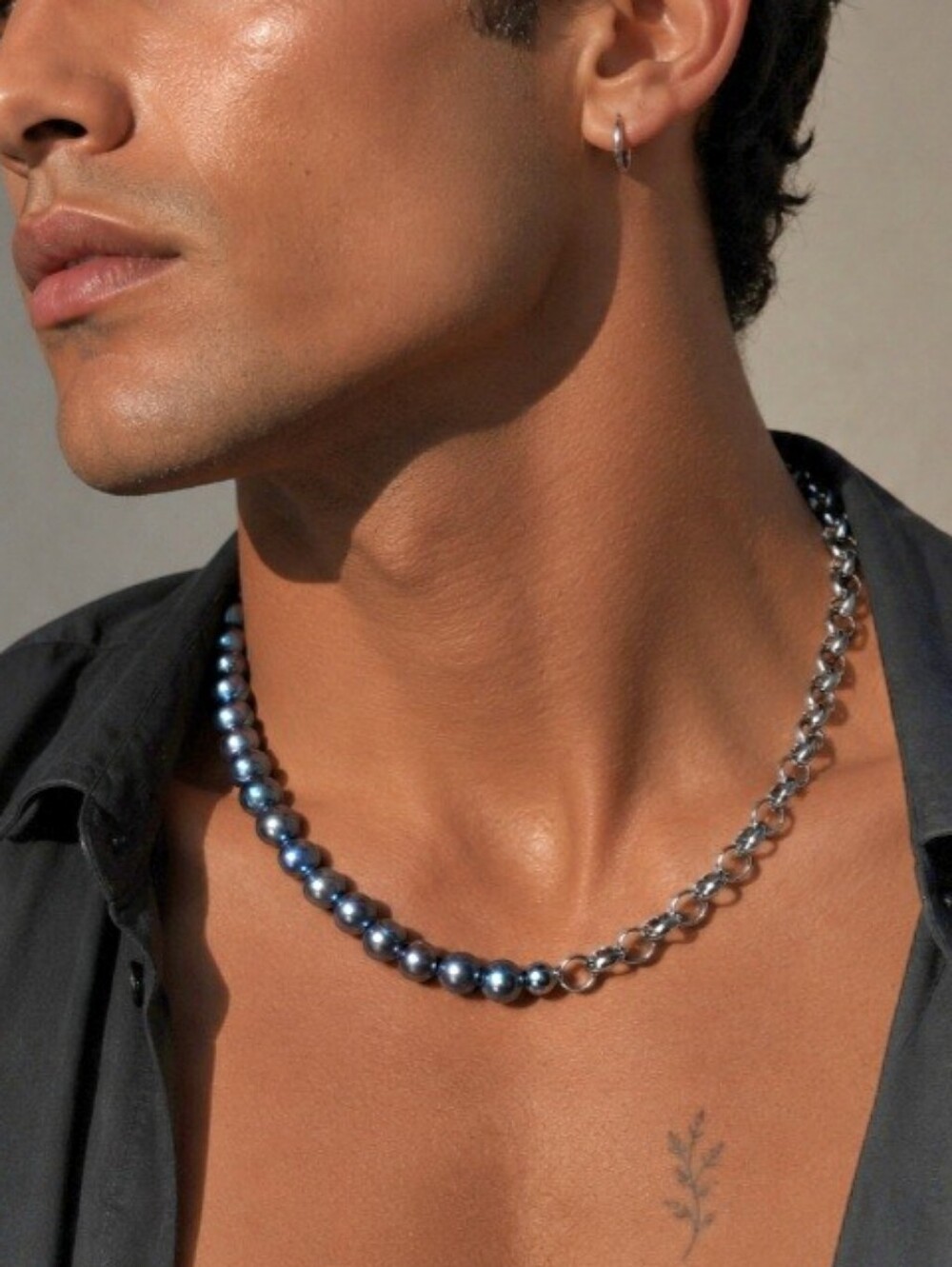 Men's Pearl 18K GP Necklace Men's Designer Natural Tahitian Pearl for Man